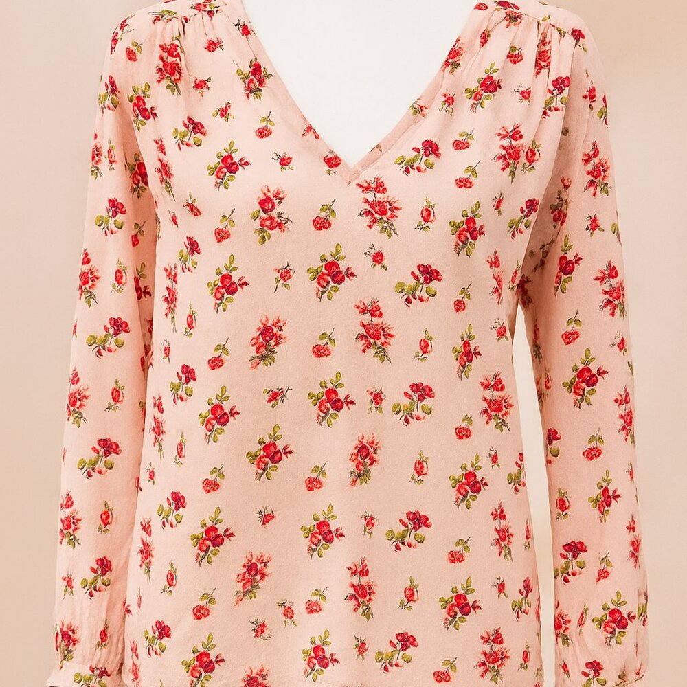 Madewell Pink Floral V-Neck Long Sleeve Blouse Romantic Cottagecore Small